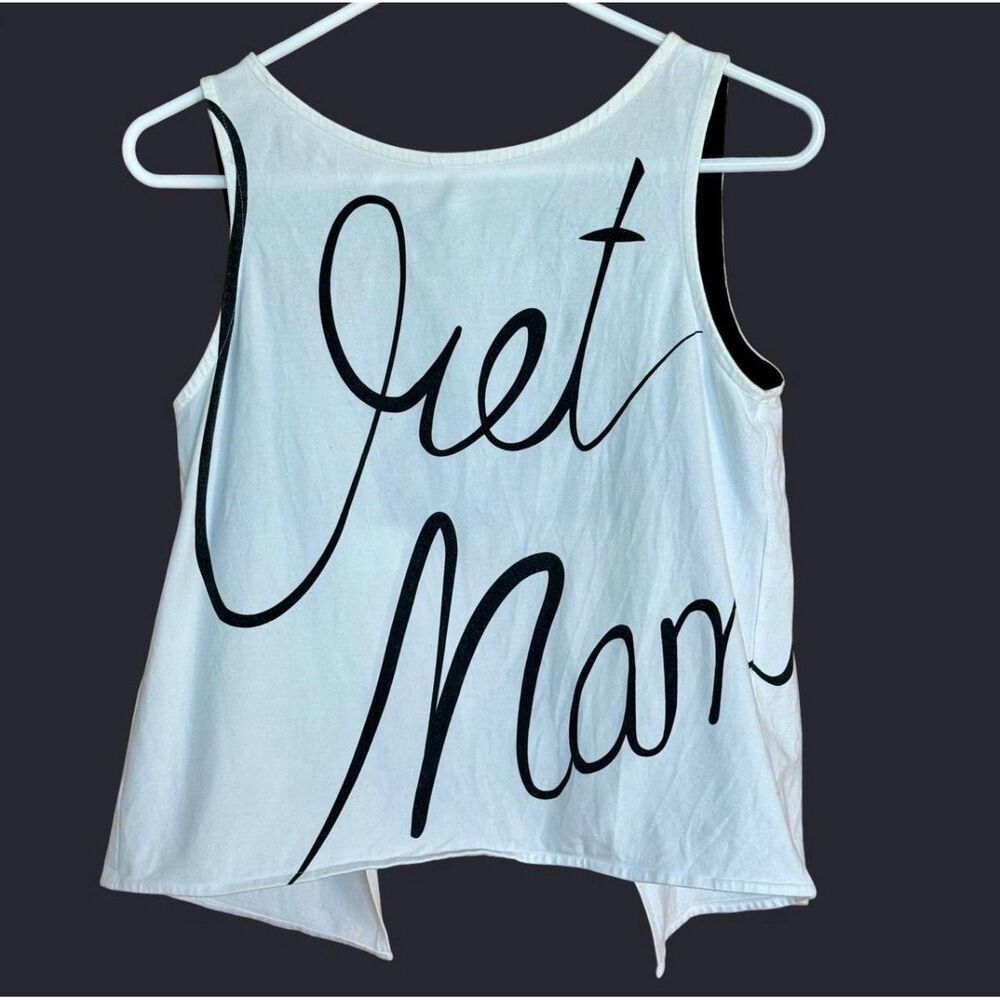 White & Black Graphic Backless Tank Crop Top Egirl Festival Streetwear Womens M